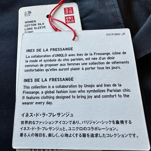 Ines de la Fressange x Uniqlo Navy Blue long tunic blouse, women’s Large - Picture 3 of 10